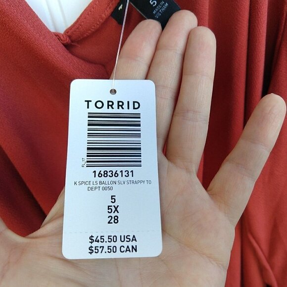 Torrid Orange Cold Shoulder Crepe Cut Out Top Plus Size 5X NWT Balloon Sleeve - Picture 7 of 9